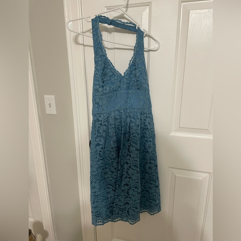 David’s bridal size 4 lace blue halter mini dress